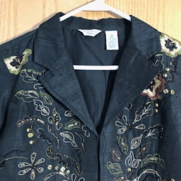 Laura Ashley Beaded Embroidered Silk Blend Jacket Petite Medium Black - Picture 4 of 11